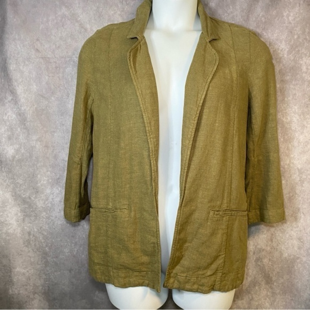 Anthropologie Green Blazer 6 Linen Blend Asymmetrical Back Avant Grade